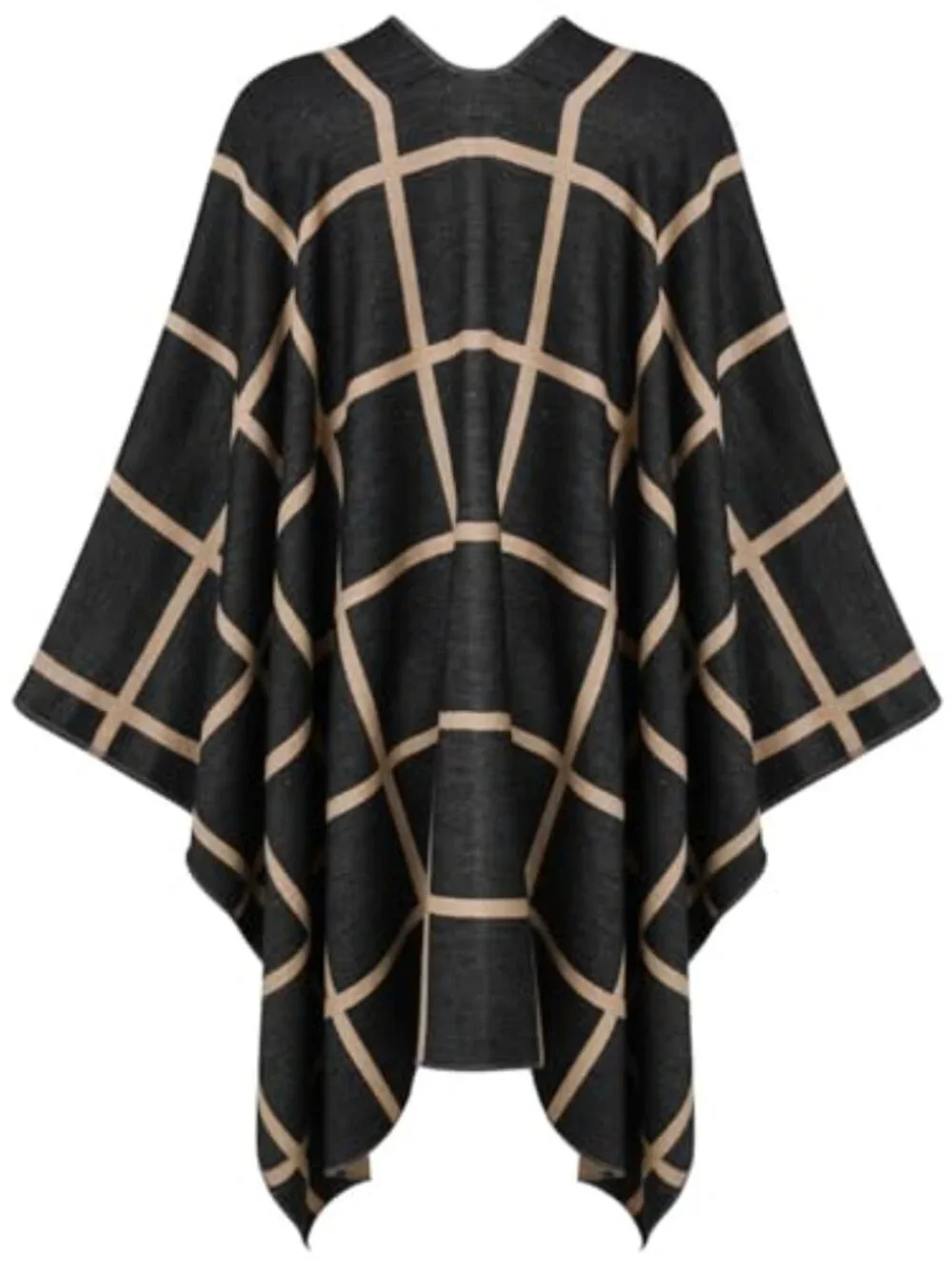 Plaid Blanket Scarf Wrap Shawl - Lightweight Open Front Poncho for Women - Fall